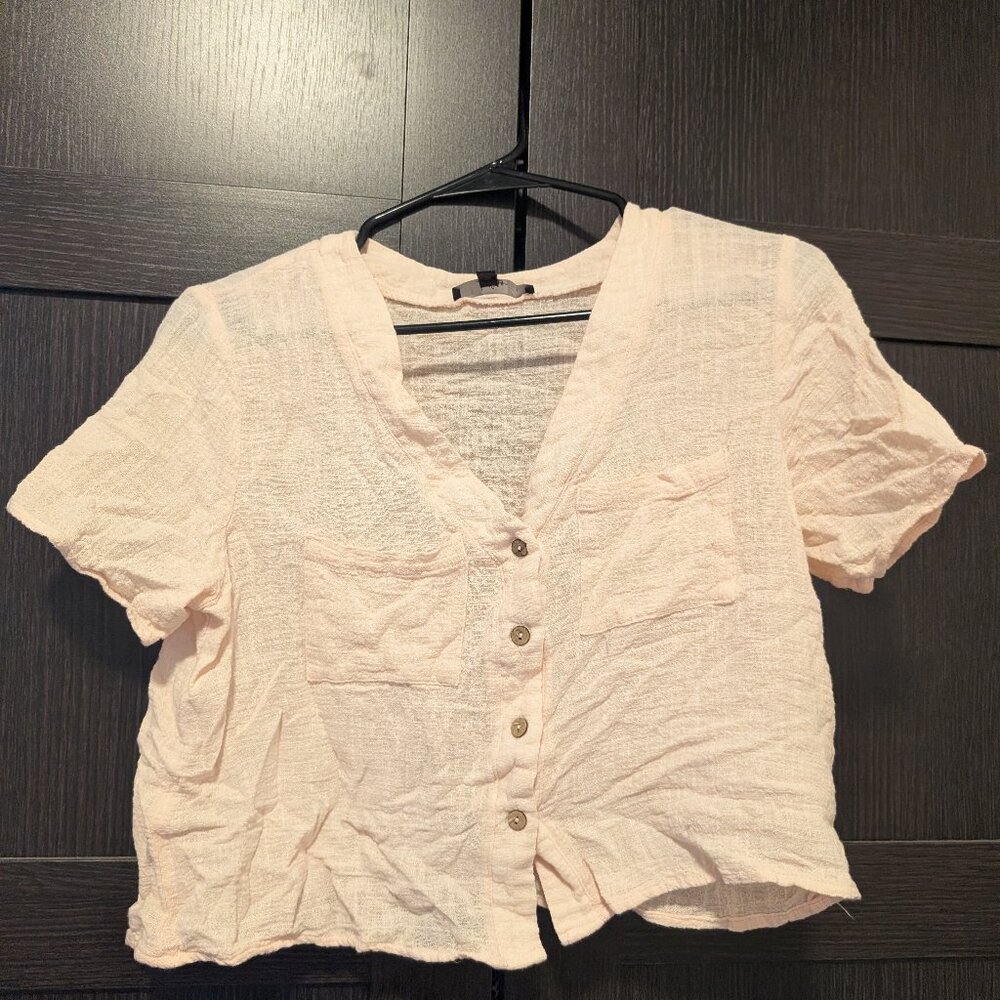 Lulus button up crop, size Large, Light pink linen